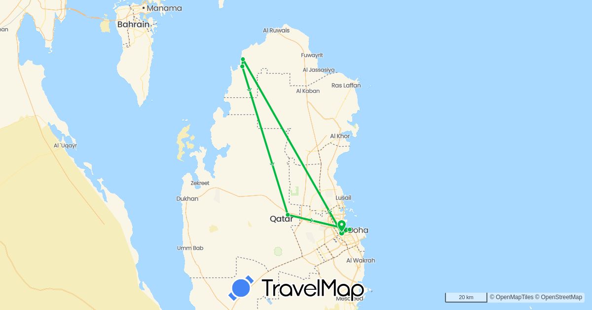 TravelMap itinerary: driving, bus in Qatar (Asia)